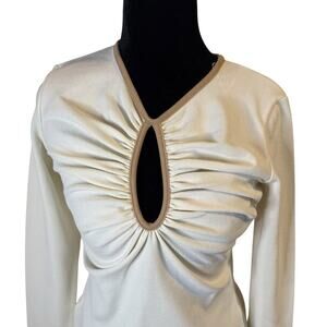 Keepsake Veneto-Thelma LS Top XS Parchment Beige Long Sleeve Ruched Keyhole